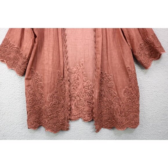Soft Surroundings Caribe Brown Open Front Overlay-Medium/Petite-Embroidered-Boho - Picture 2 of 11